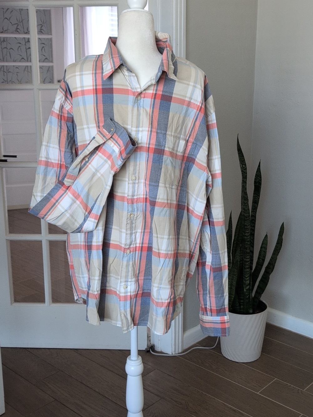 Mutual Weave Men's Plaid Button-Down Shirt Lightweight Cotton XXL